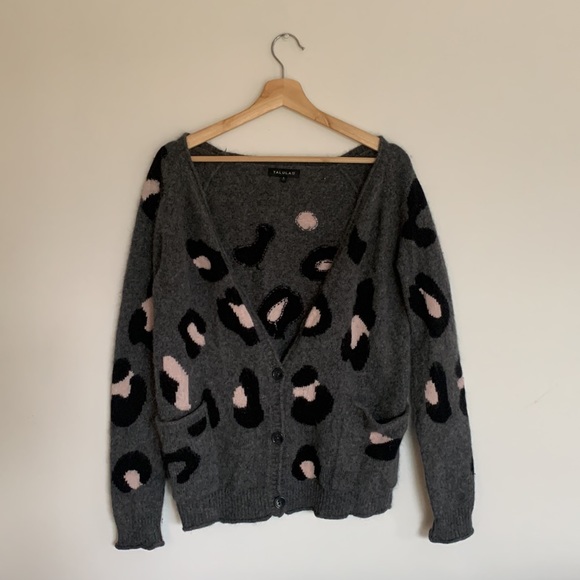 Aritzia Sweaters - Aritzia | Talula Mohair Animal Print Cardigan in Grey and Pink
